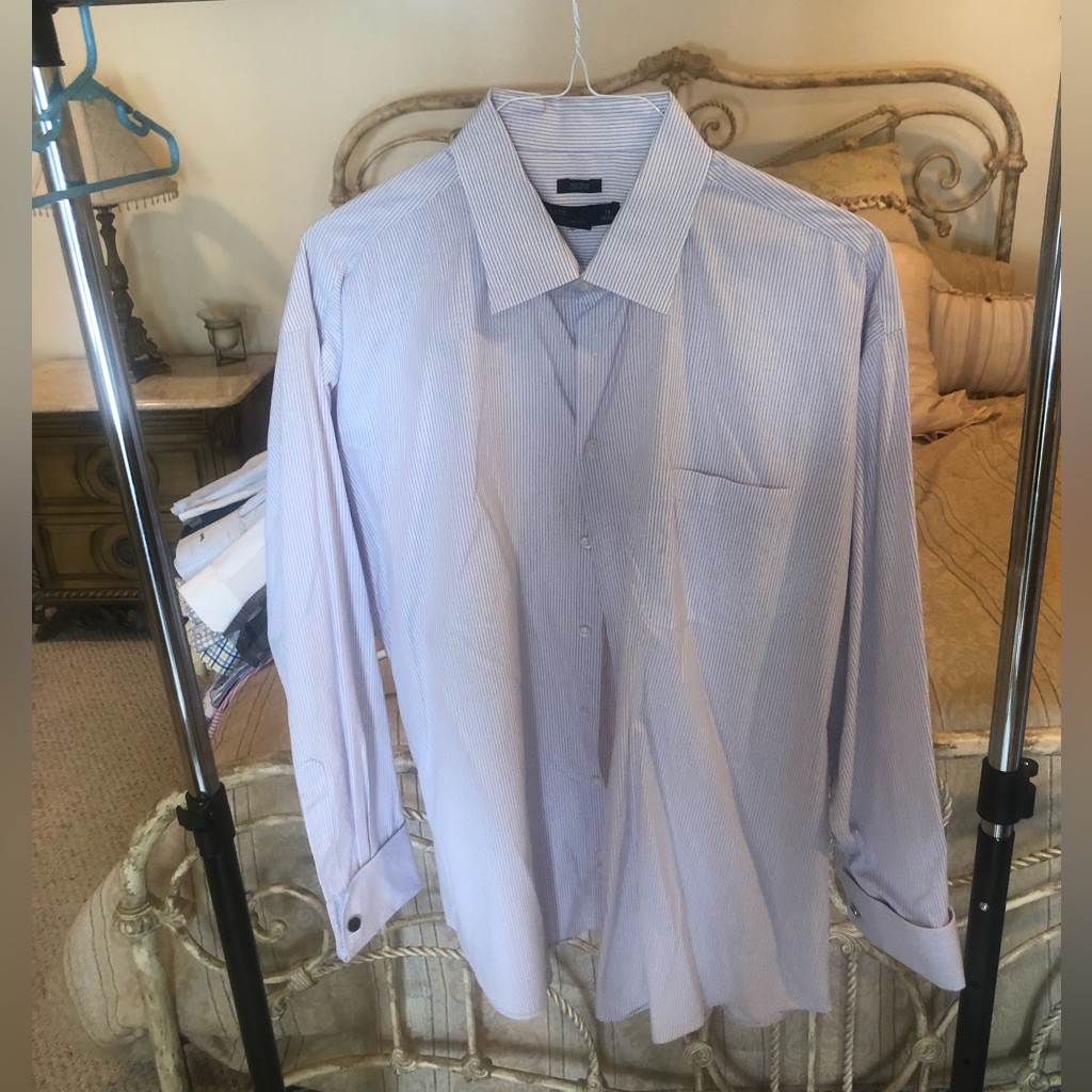 Pronto Uomo Mens Purple Checkered Long Sleeve Dress Shirt. Size 18. 34/35
